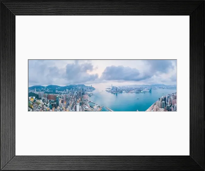 Framed Print : Epic aerial view of evening scene of Victoria Harbour, Hong Kong, famous travel destination, metropolis Framed Print : Epic aerial view of evening scene of Victoria Harbour, Hong Kong, famous travel destination, metropolis