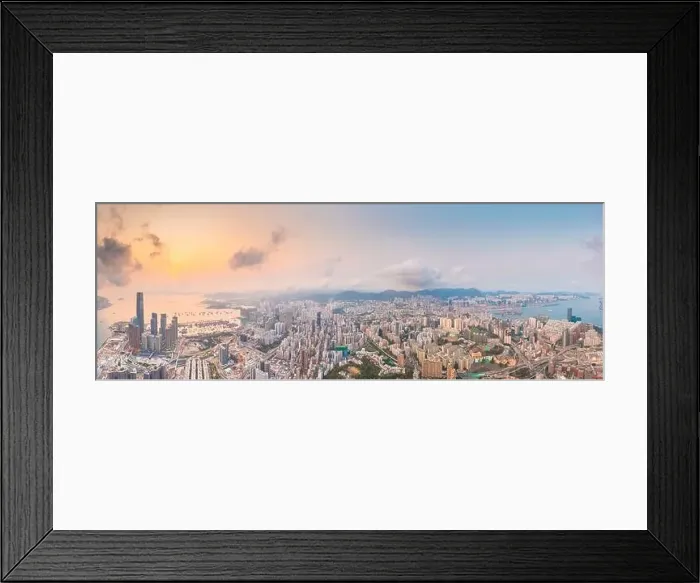 Framed Print : Epic aerial view of evening scene of Victoria Harbour, Hong Kong, in golden hour. famous travel destination, metropolis Framed Print : Epic aerial view of evening scene of Victoria Harbour, Hong Kong, in golden hour. famous travel destination, metropolis