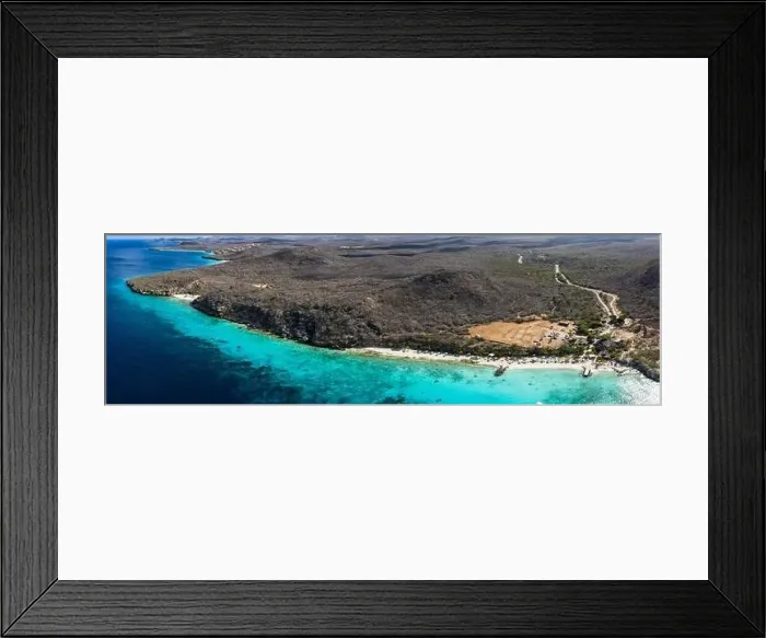 Framed Print : Aerial view above scenery of Curacao, Caribbean with ocean, coast and beach Framed Print : Aerial view above scenery of Curacao, Caribbean with ocean, coast and beach