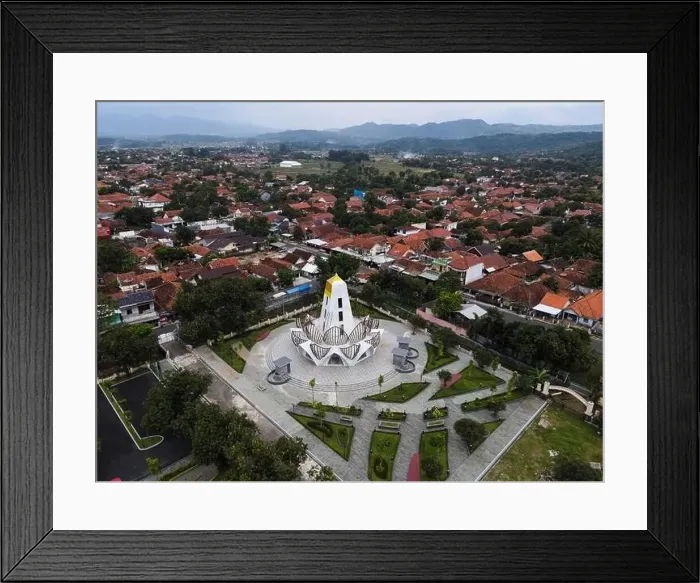 Framed Print : Aerial view of Majalengka Monument on the park in west java. Majalengka, Indonesia, April 22, 2021 Framed Print : Aerial view of Majalengka Monument on the park in west java. Majalengka, Indonesia, April 22, 2021
