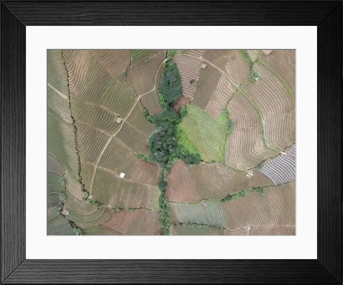 Framed Print : Aerial view of World heritage Panyaweuyan rice terraces in Majalengka with noise cloud Framed Print : Aerial view of World heritage Panyaweuyan rice terraces in Majalengka with noise cloud