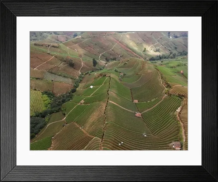 Framed Print : Aerial view of World heritage Panyaweuyan rice terraces in Majalengka with noise cloud Framed Print : Aerial view of World heritage Panyaweuyan rice terraces in Majalengka with noise cloud