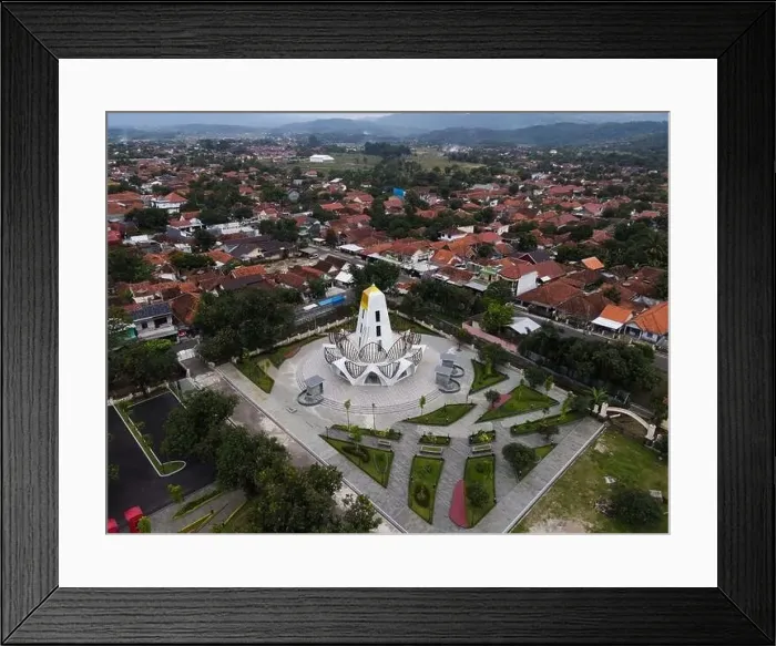 Framed Print : Aerial view of Majalengka Monument on the park in west java. Majalengka, Indonesia, April 22, 2021 Framed Print : Aerial view of Majalengka Monument on the park in west java. Majalengka, Indonesia, April 22, 2021