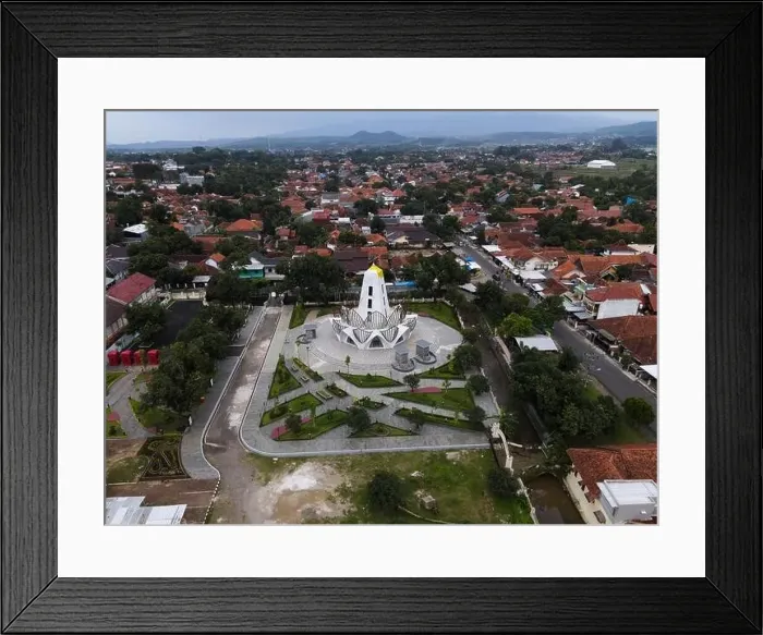 Framed Print : Aerial view of Majalengka Monument on the park in west java. Majalengka, Indonesia, April 22, 2021 Framed Print : Aerial view of Majalengka Monument on the park in west java. Majalengka, Indonesia, April 22, 2021