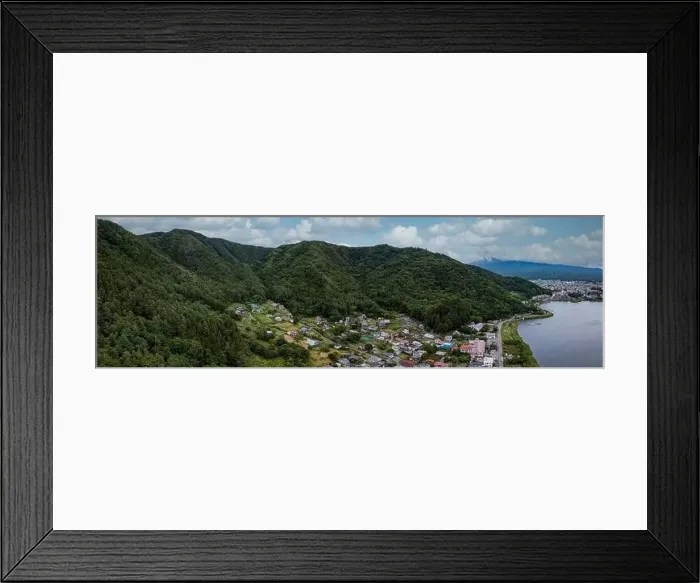 Framed Print : Panorama aerial view of Kawaguchi lake and mountain near lake side Framed Print : Panorama aerial view of Kawaguchi lake and mountain near lake side