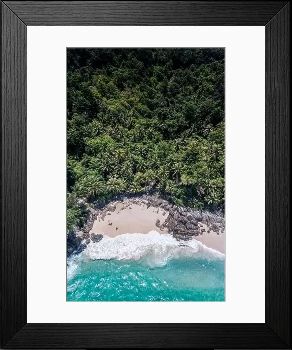Framed Print : Aerial drone top down view of beatiful beach blue sea Framed Print : Aerial drone top down view of beatiful beach blue sea