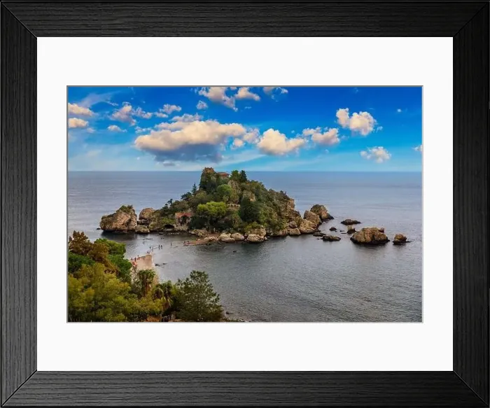 Framed Print : Aerial view of Isola Bella in Taormina