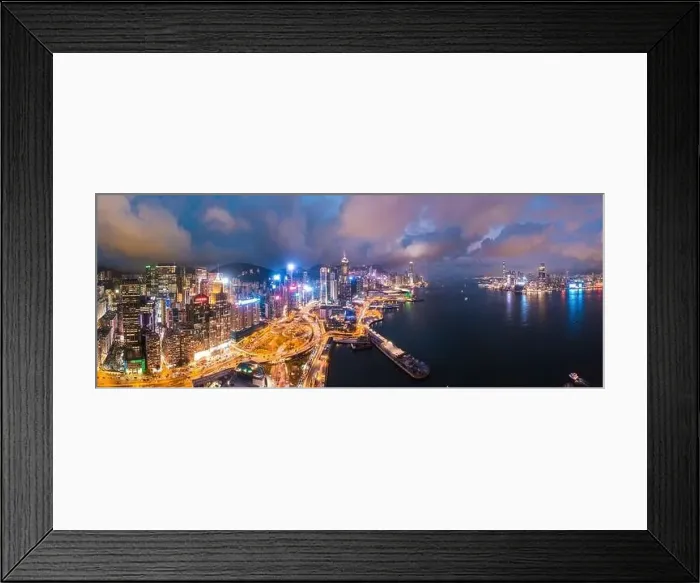 Framed Print : Epic aerial view of night scene of Victoria Harbour, Hong Kong, famous travel destination, metropolis Framed Print : Epic aerial view of night scene of Victoria Harbour, Hong Kong, famous travel destination, metropolis