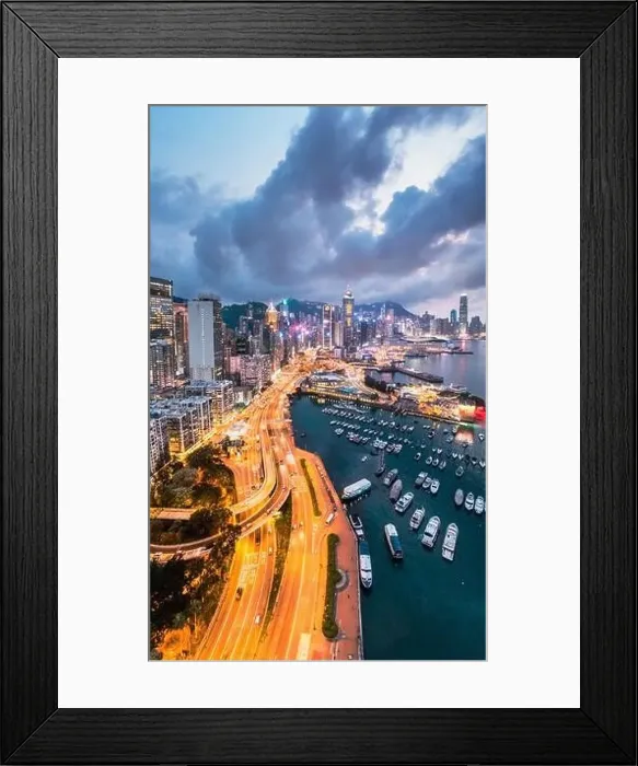 Framed Print : Epic aerial view of night scene of Victoria Harbour, Hong Kong, famous travel destination, metropolis Framed Print : Epic aerial view of night scene of Victoria Harbour, Hong Kong, famous travel destination, metropolis