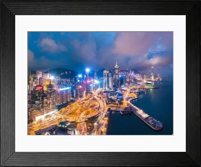 Framed Print : Epic aerial view of night scene of Victoria Harbour, Hong Kong, famous travel destination, metropolis Framed Print : Epic aerial view of night scene of Victoria Harbour, Hong Kong, famous travel destination, metropolis