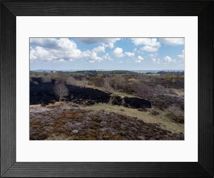 Framed Print : Drone view of recent arson attack at Waldridge Fell Framed Print : Drone view of recent arson attack at Waldridge Fell