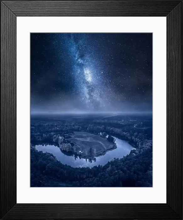 Framed Print : Milky way over winding river at night. Wildlife in Poland, Europe Framed Print : Milky way over winding river at night. Wildlife in Poland, Europe
