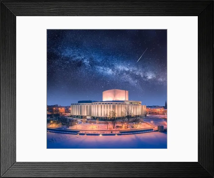 Framed Print : Architecture in Poland at night. Milky way over Opera Nova in Bydgoszcz, Poland, Europe Framed Print : Architecture in Poland at night. Milky way over Opera Nova in Bydgoszcz, Poland, Europe
