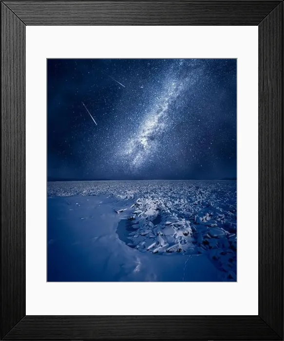 Framed Print : Milky way over ice jam on Vistula river in winter, Plock, Poland, Europe Framed Print : Milky way over ice jam on Vistula river in winter, Plock, Poland, Europe