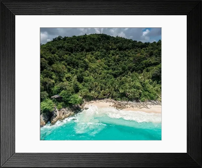 Framed Print : Aerial drone top down view of beatiful beach blue sea Framed Print : Aerial drone top down view of beatiful beach blue sea