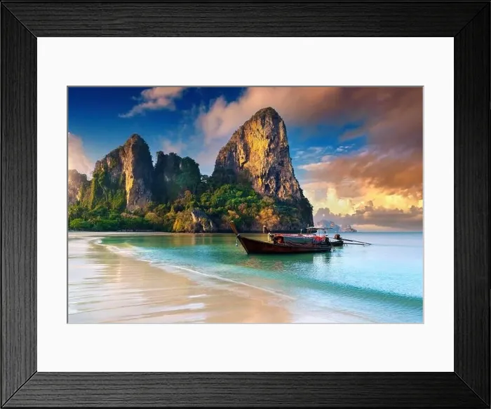 Framed Print : Railay beach at sunrise in Krabi, Thailand Framed Print : Railay beach at sunrise in Krabi, Thailand