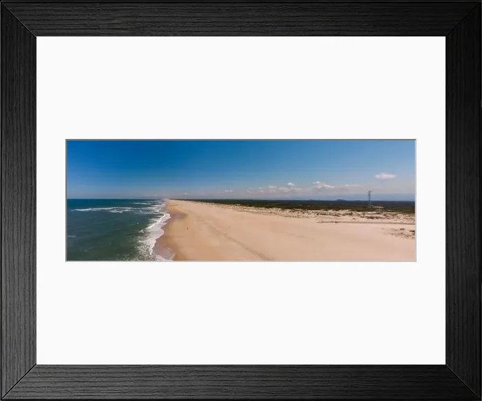 Framed Print : Aerial Drone Panorama View - Waves on a Beach with Golden Sand - Summer Holidays - Aveiro, Portugal Framed Print : Aerial Drone Panorama View - Waves on a Beach with Golden Sand - Summer Holidays - Aveiro, Portugal