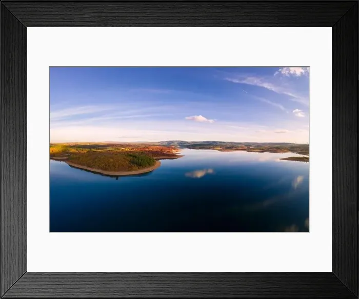 Framed Print : Drone aerial view of a lake reservoir of a dam with perfect reflection on the water of the sky in Sabugal, Portugal Framed Print : Drone aerial view of a lake reservoir of a dam with perfect reflection on the water of the sky in Sabugal, Portugal