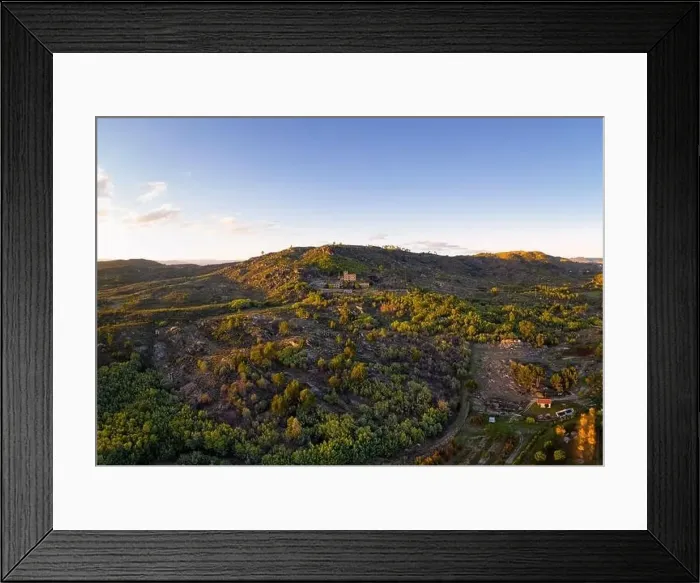 Framed Print : Drone aerial panorama of Termas Radium Hotel Serra da Pena at sunset in Sortelha, Portugal Framed Print : Drone aerial panorama of Termas Radium Hotel Serra da Pena at sunset in Sortelha, Portugal