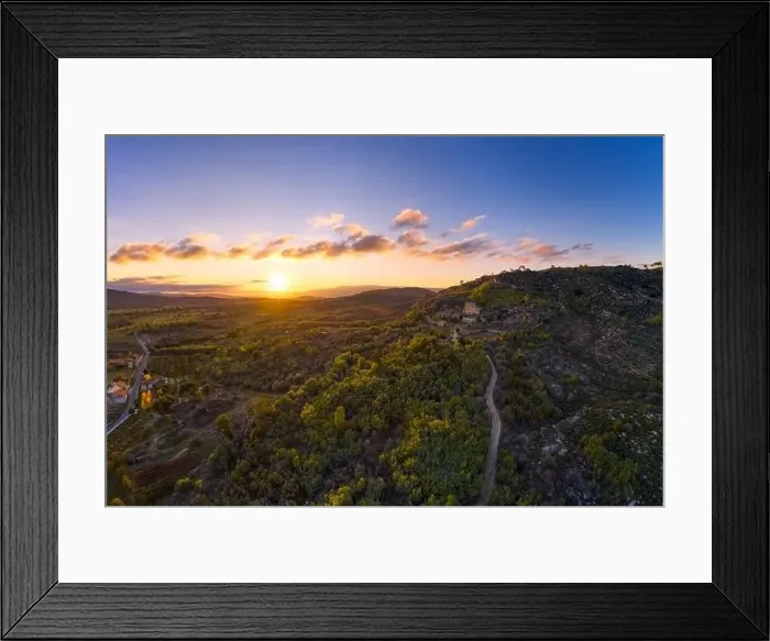Framed Print : Drone aerial panorama of Termas Radium Hotel Serra da Pena at sunset in Sortelha, Portugal Framed Print : Drone aerial panorama of Termas Radium Hotel Serra da Pena at sunset in Sortelha, Portugal