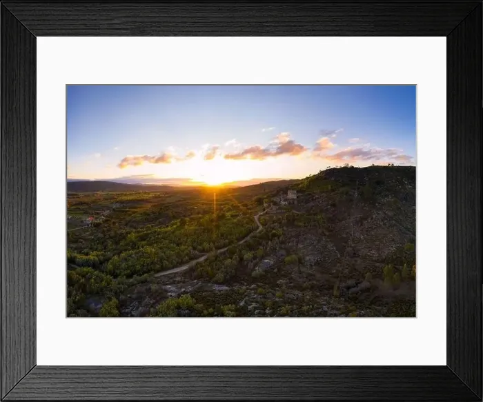 Framed Print : Drone aerial panorama of Termas Radium Hotel Serra da Pena at sunset in Sortelha, Portugal Framed Print : Drone aerial panorama of Termas Radium Hotel Serra da Pena at sunset in Sortelha, Portugal