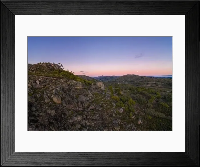 Framed Print : Drone aerial panorama of Termas Radium Hotel Serra da Pena at sunset in Sortelha, Portugal Framed Print : Drone aerial panorama of Termas Radium Hotel Serra da Pena at sunset in Sortelha, Portugal