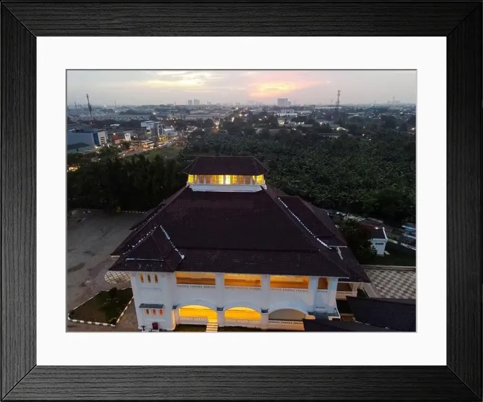 Framed Print : Aerial drone view of Monument Gedung Juang is one of historical building in Tambun at night Framed Print : Aerial drone view of Monument Gedung Juang is one of historical building in Tambun at night