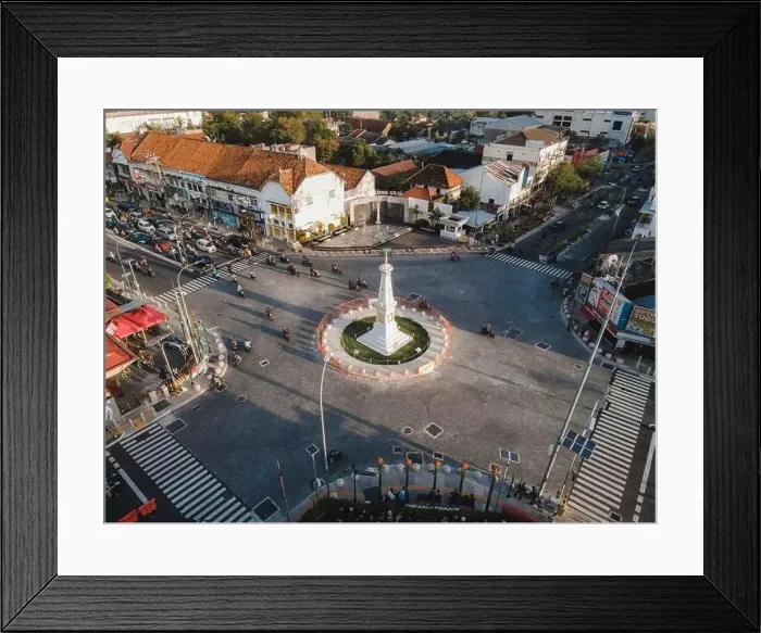 Framed Print : Aerial view of Tugu Jogja or Yogyakarta Monument, Indonesia. Yogyakarta, Indonesia - April, 2021 Framed Print : Aerial view of Tugu Jogja or Yogyakarta Monument, Indonesia. Yogyakarta, Indonesia - April, 2021