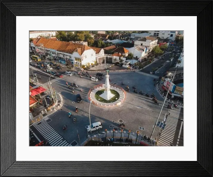Framed Print : Aerial view of Tugu Jogja or Yogyakarta Monument, Indonesia. Yogyakarta, Indonesia - April, 2021 Framed Print : Aerial view of Tugu Jogja or Yogyakarta Monument, Indonesia. Yogyakarta, Indonesia - April, 2021