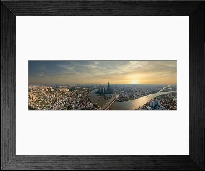 Framed Print : Aerial cityscape photo of Ho Chi Minh city skyline at sunset Framed Print : Aerial cityscape photo of Ho Chi Minh city skyline at sunset