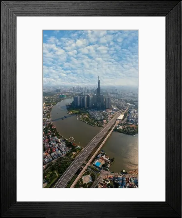 Framed Print : Vertical panorama photo of downtown Ho Chi Minh city in morning Framed Print : Vertical panorama photo of downtown Ho Chi Minh city in morning