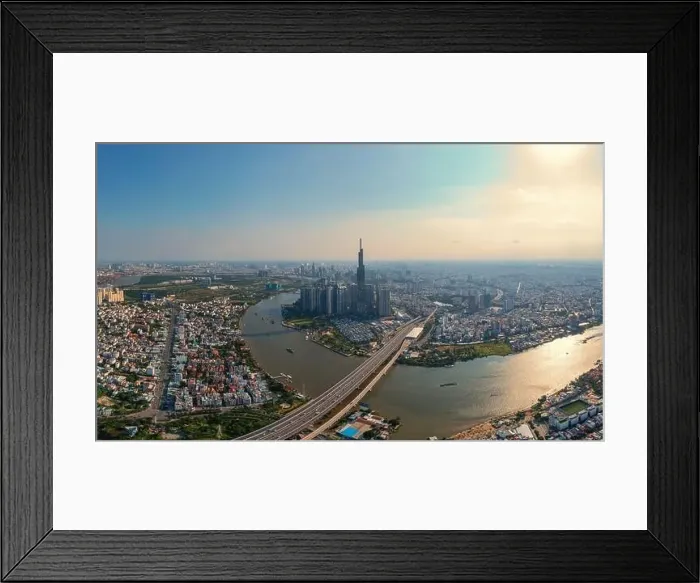 Framed Print : Drone view photo of Ho Chi Minh city skyline in morning Framed Print : Drone view photo of Ho Chi Minh city skyline in morning