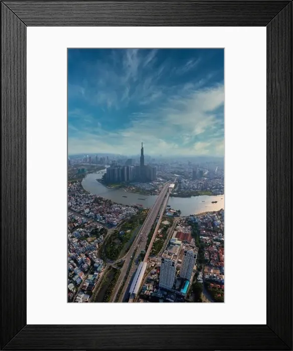 Framed Print : Vertical panorama cityscape photo of downtown Ho Chi Minh city Framed Print : Vertical panorama cityscape photo of downtown Ho Chi Minh city