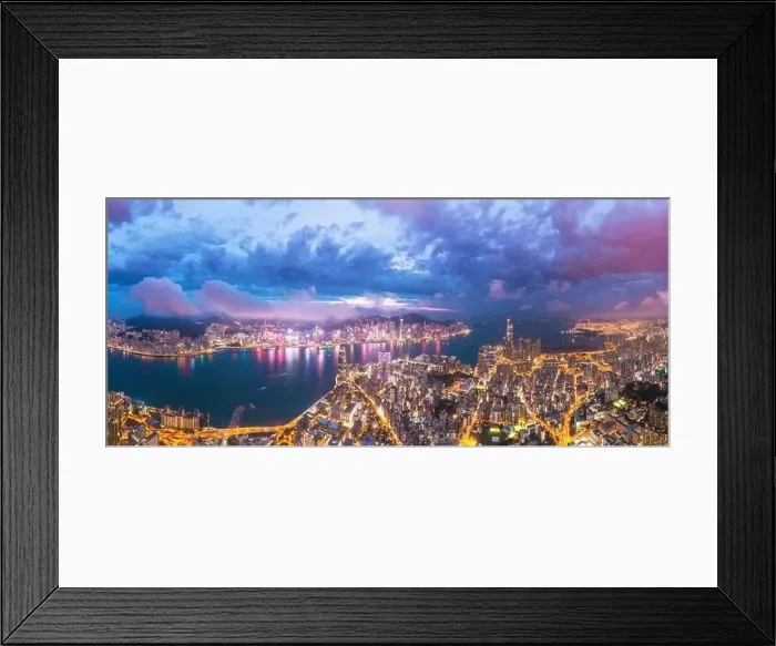 Framed Print : Epic aerial view of cityscape of Hong Kong. Cyberpunk metropolis scene, night, drone view Framed Print : Epic aerial view of cityscape of Hong Kong. Cyberpunk metropolis scene, night, drone view