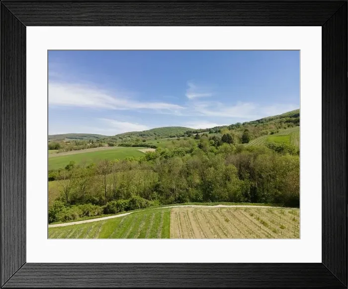 Framed Print : aerial drone flight photo of green hills, meadows and fresh forest in Lower Austria at the edge of Vienna Woods Framed Print : aerial drone flight photo of green hills, meadows and fresh forest in Lower Austria at the edge of Vienna Woods