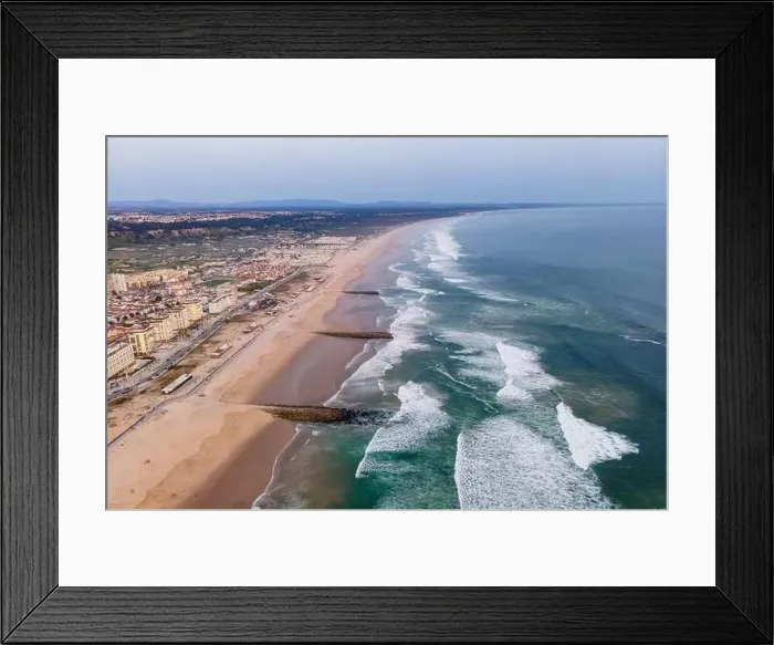 Framed Print : Aerial view of Costa da Caparica landscape at sunset Framed Print : Aerial view of Costa da Caparica landscape at sunset