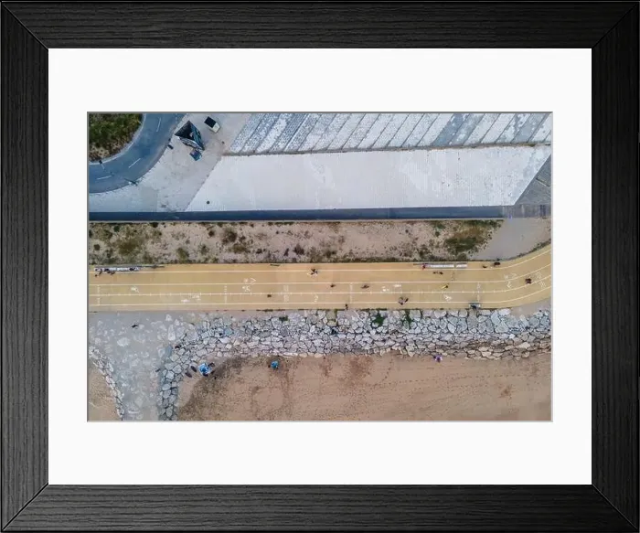 Framed Print : Aerial view of a footpath in Costa da Caparica, Setubal, Portugal Framed Print : Aerial view of a footpath in Costa da Caparica, Setubal, Portugal