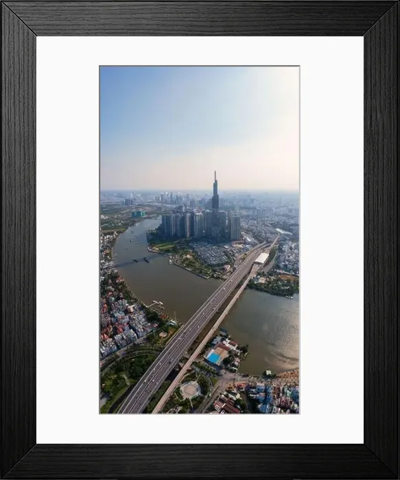 Framed Print : Vertical cityscape photo of Ho Chi Minh city and Saigon river Framed Print : Vertical cityscape photo of Ho Chi Minh city and Saigon river