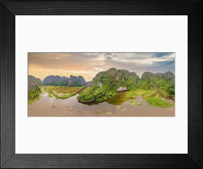 Framed Print : the majestic scenery on Ngo Dong river in Tam Coc Bich Dong view from drone in Ninh Binh province of Viet Nam Framed Print : the majestic scenery on Ngo Dong river in Tam Coc Bich Dong view from drone in Ninh Binh province of Viet Nam