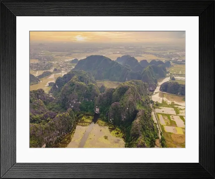 Framed Print : the majestic scenery on Ngo Dong river in Tam Coc Bich Dong view from drone in Ninh Binh province of Viet Nam Framed Print : the majestic scenery on Ngo Dong river in Tam Coc Bich Dong view from drone in Ninh Binh province of Viet Nam