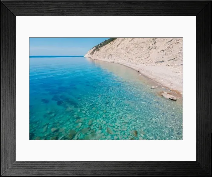 Framed Print : Aerial view of coastline with transparent sea and beach. Summer day on Black sea Framed Print : Aerial view of coastline with transparent sea and beach. Summer day on Black sea