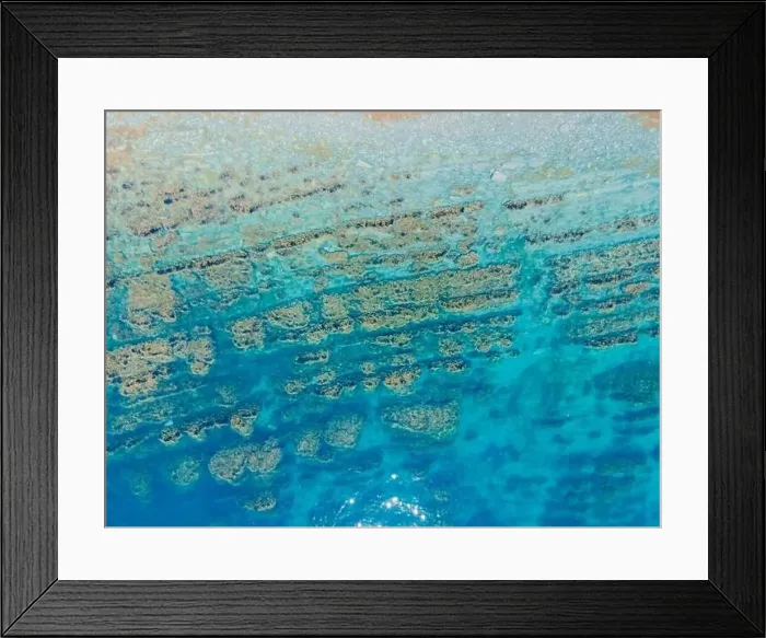 Framed Print : Aerial view of sea surface with coastline Framed Print : Aerial view of sea surface with coastline