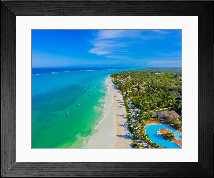 Framed Print : Aerial view of palms on the sandy beach of Indian Ocean at sunny day Framed Print : Aerial view of palms on the sandy beach of Indian Ocean at sunny day