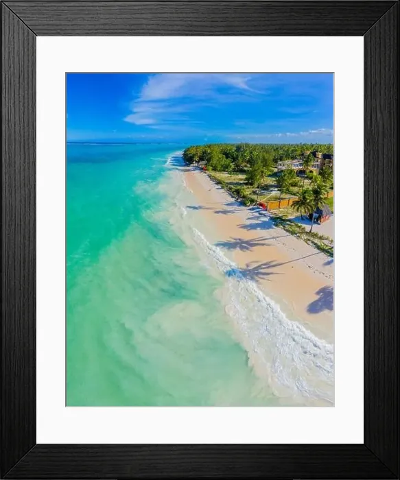 Framed Print : Aerial view of palms on the sandy beach of Indian Ocean at sunny day Framed Print : Aerial view of palms on the sandy beach of Indian Ocean at sunny day