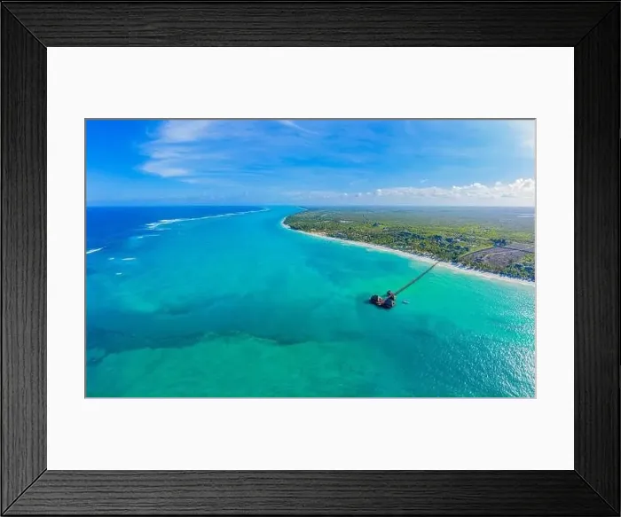 Framed Print : Aerial view of palms on the sandy beach of Indian Ocean at sunny day Framed Print : Aerial view of palms on the sandy beach of Indian Ocean at sunny day
