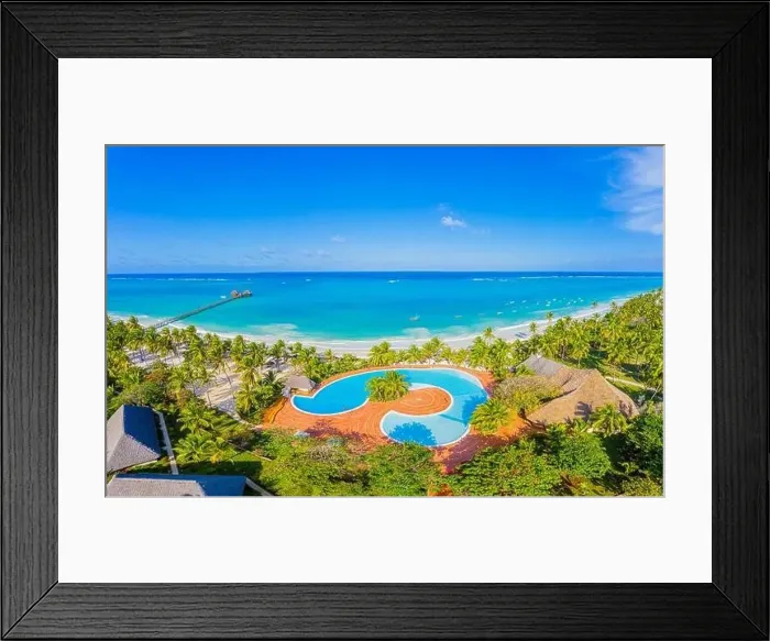 Framed Print : Aerial view of palms on the sandy beach of Indian Ocean at sunny day Framed Print : Aerial view of palms on the sandy beach of Indian Ocean at sunny day