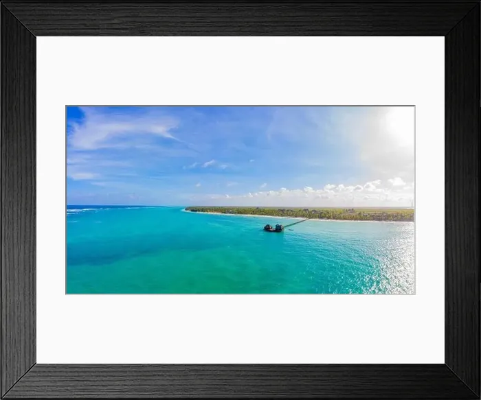 Framed Print : Aerial view of palms on the sandy beach of Indian Ocean at sunny day Framed Print : Aerial view of palms on the sandy beach of Indian Ocean at sunny day