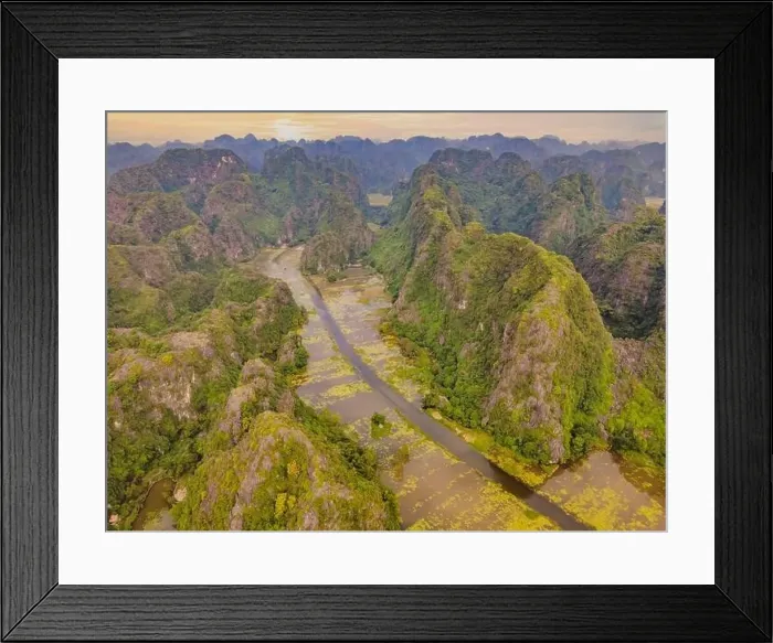 Framed Print : the majestic scenery on Ngo Dong river in Tam Coc Bich Dong view from drone in Ninh Binh province of Viet Nam Framed Print : the majestic scenery on Ngo Dong river in Tam Coc Bich Dong view from drone in Ninh Binh province of Viet Nam
