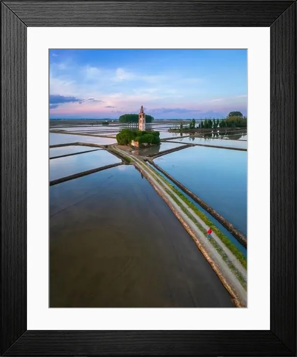 Framed Print : Sunset over the rice fields and abandoned church of Sant'Antonio. Casaleggio di Novara, Novara, Piedmont, Italy Framed Print : Sunset over the rice fields and abandoned church of Sant'Antonio. Casaleggio di Novara, Novara, Piedmont, Italy