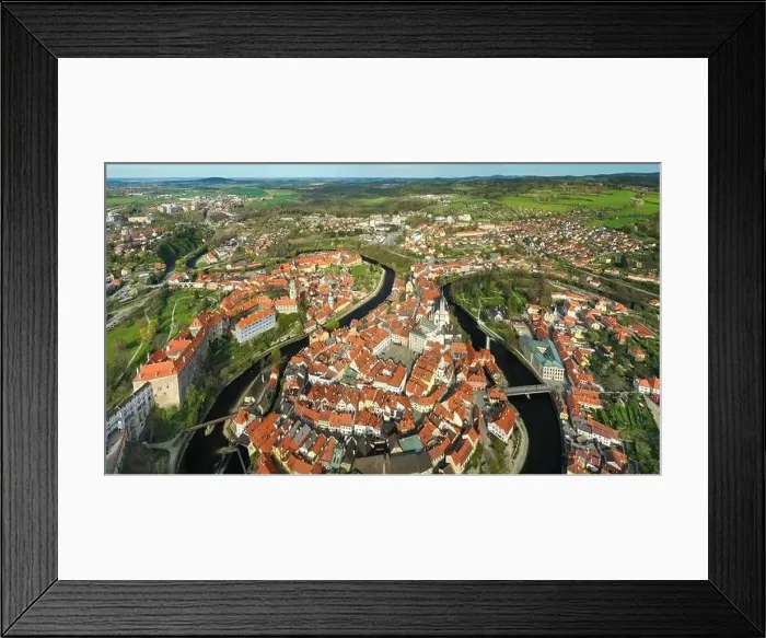 Framed Print : Top view of Old Town Cesky Krumlov and river Vltava, Czech Republic Framed Print : Top view of Old Town Cesky Krumlov and river Vltava, Czech Republic